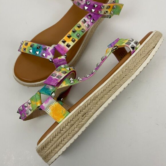 New Gianni Bini Rainbow Studded Platform Espadrille Sandals Ankle Straps Size 9M - Picture 5 of 14